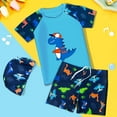 thumbnail image 2 of Fesfesfes Kids Boys 3-Piece Swimsuit Trunk Rashguard Set Sun Hat Short Sleeve Swimwear Bathing Suit Sunsuit Swim Shirt 9-11 Years(Blue#1,6 Years), 2 of 3