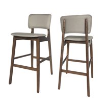 GDF Studio Tally Mid Century Modern Fabric Upholstered Wooden 30.5 Inch Barstools, Set of 2, Beige and Walnut