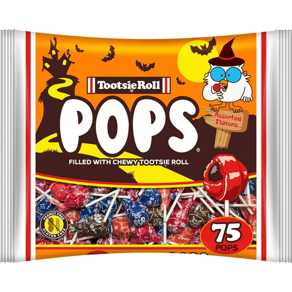 Tootsie Pops, Assorted Lollipop with Chocolatey Center 46.2 oz. Peanut Free, Gluten Free. Contain Milk and Soy.