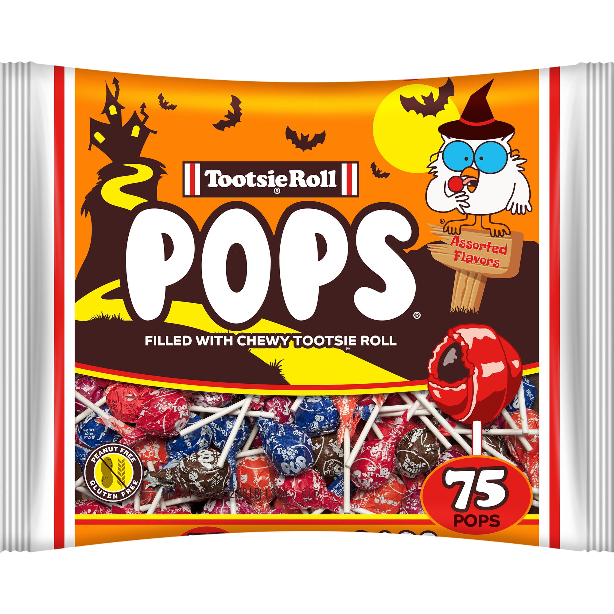 Tootsie Pops Assorted Lollipop with Chocolatey Center 46.2 oz. Peanut Free Gluten-Free. Contain Milk and Soy.