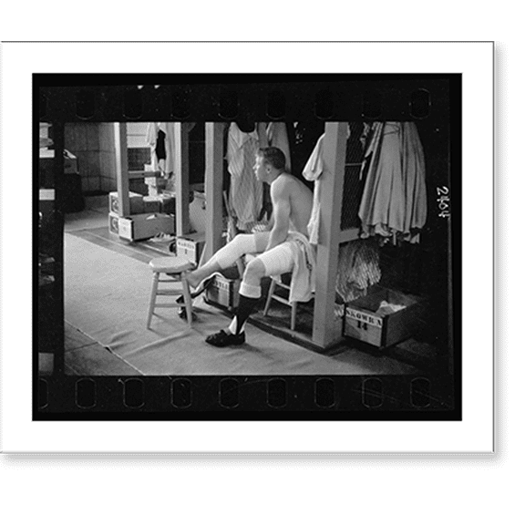Historic Print, [Mickey Mantle, New York Yankee baseball player, in locker room wrapping his leg prior to a game].Marvin E. Newman., 16" x 20"