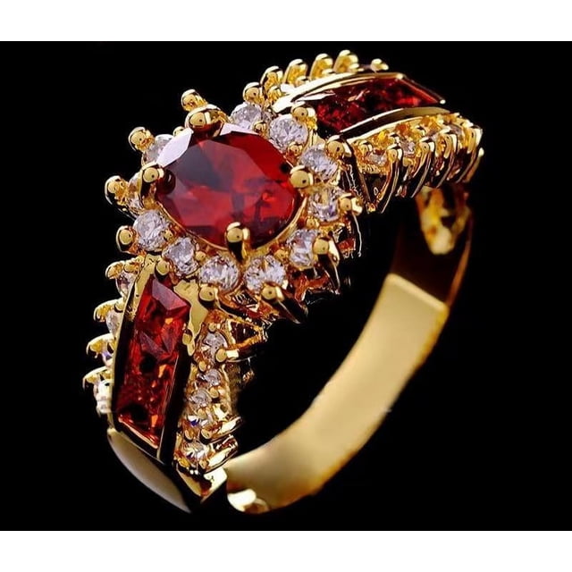 Anillo de circonita azul y roja Anillo de moda europea y americana para hombre y mujer
