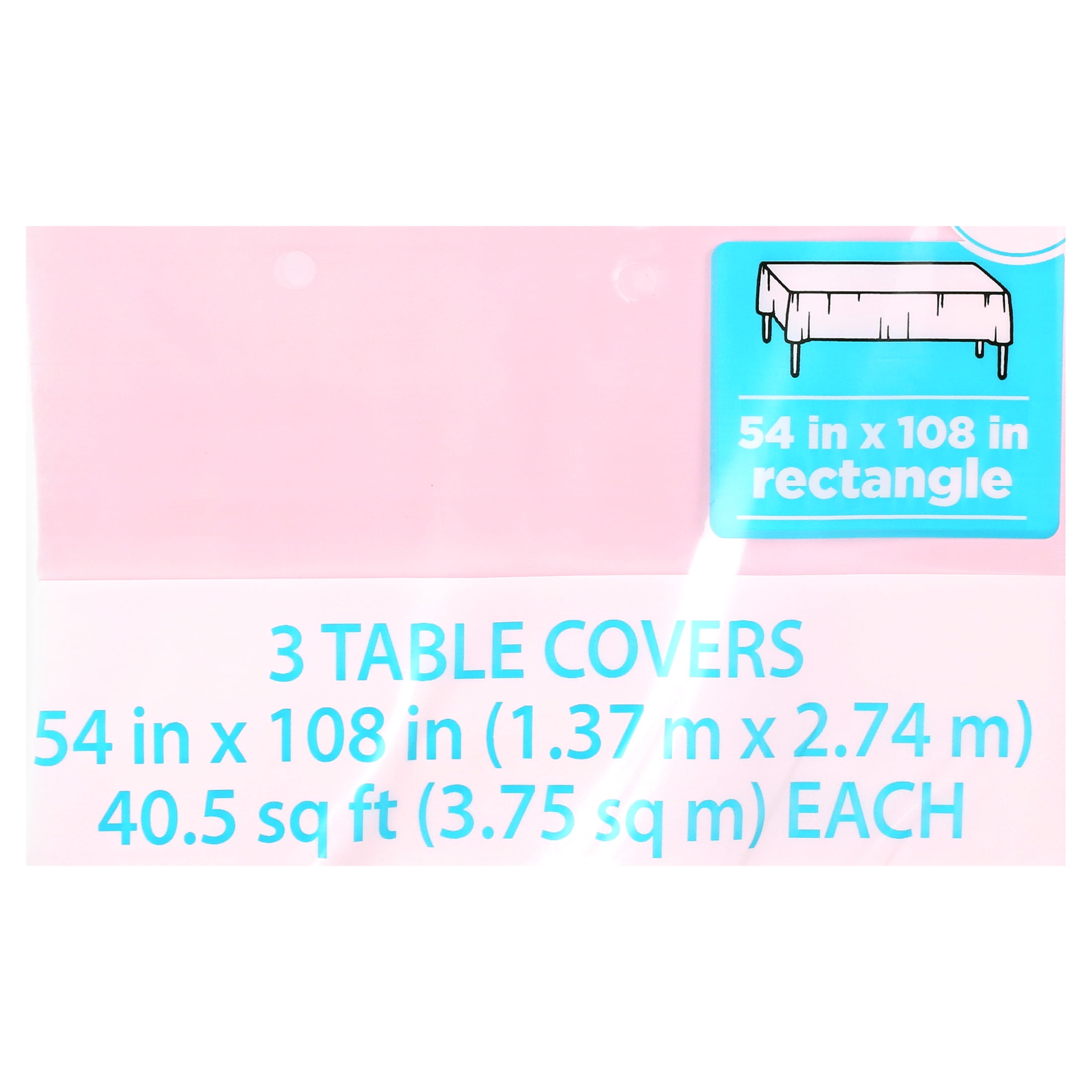 3CT 54 IN x 108IN Light Pink Rectangular Plastic Table Covers by Way To Celebrate