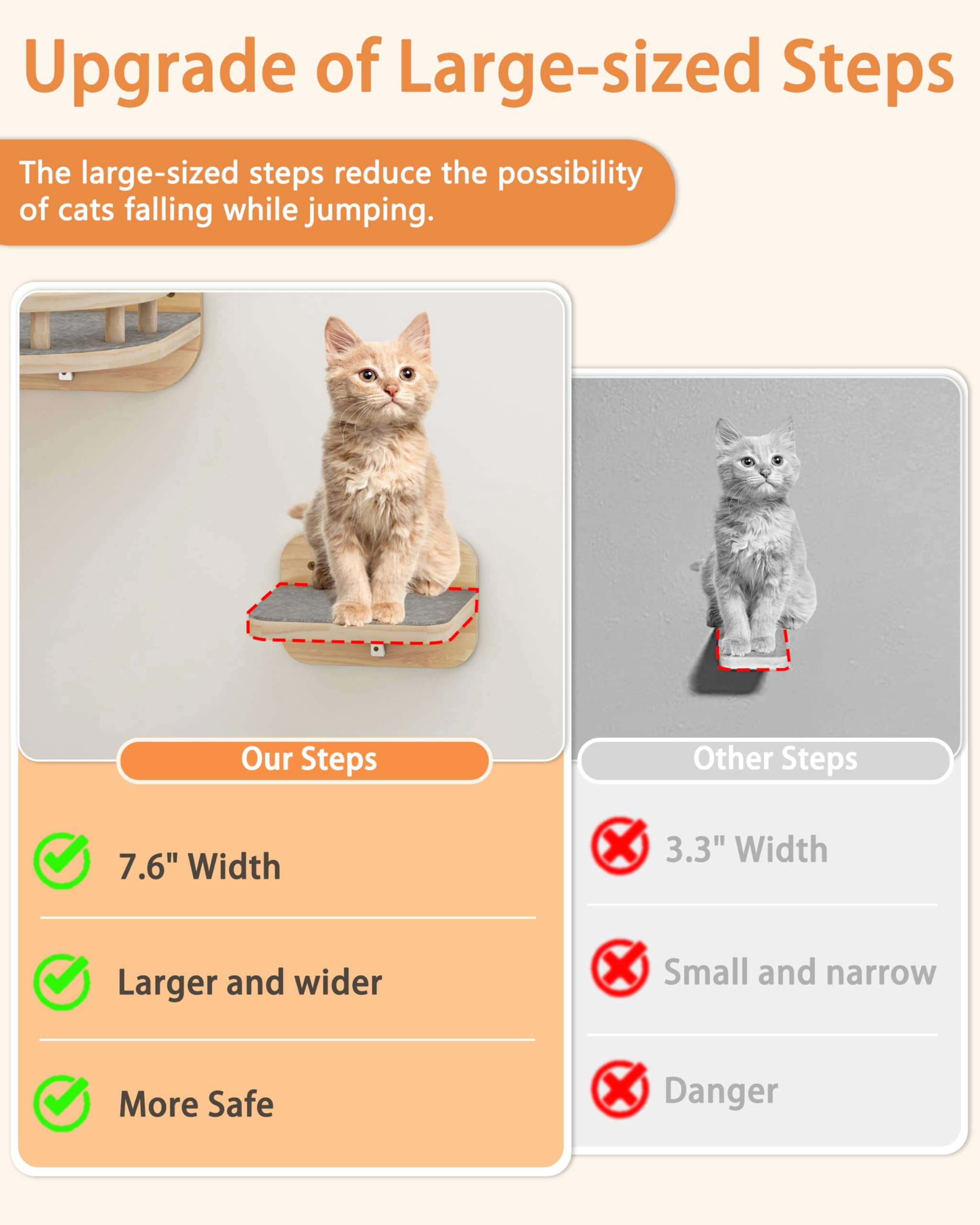 Cat Wall Furniture - Corner Climbing Shelf With 3 Wide Steps  Modern Floating Stairs For Indoor Cats Up To 30 Lbs Wood Color