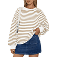 thumbnail image 1 of Sudadera de Cuello Redondo A Rayas de Gran Tamaño para Mujer, Jersey de Larga con Bloques de Color, Camiseta Informal Holgada para Hacer Ejercicio, Color Caqui S, 1 of 6