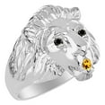 thumbnail image 5 of RYLOS Rings Sterling Silver Lion Head Ring Black Diamonds Eyes & Gemstone Mouth Fun Designer Rings Citrine  Jewelry Size 11, 5 of 8