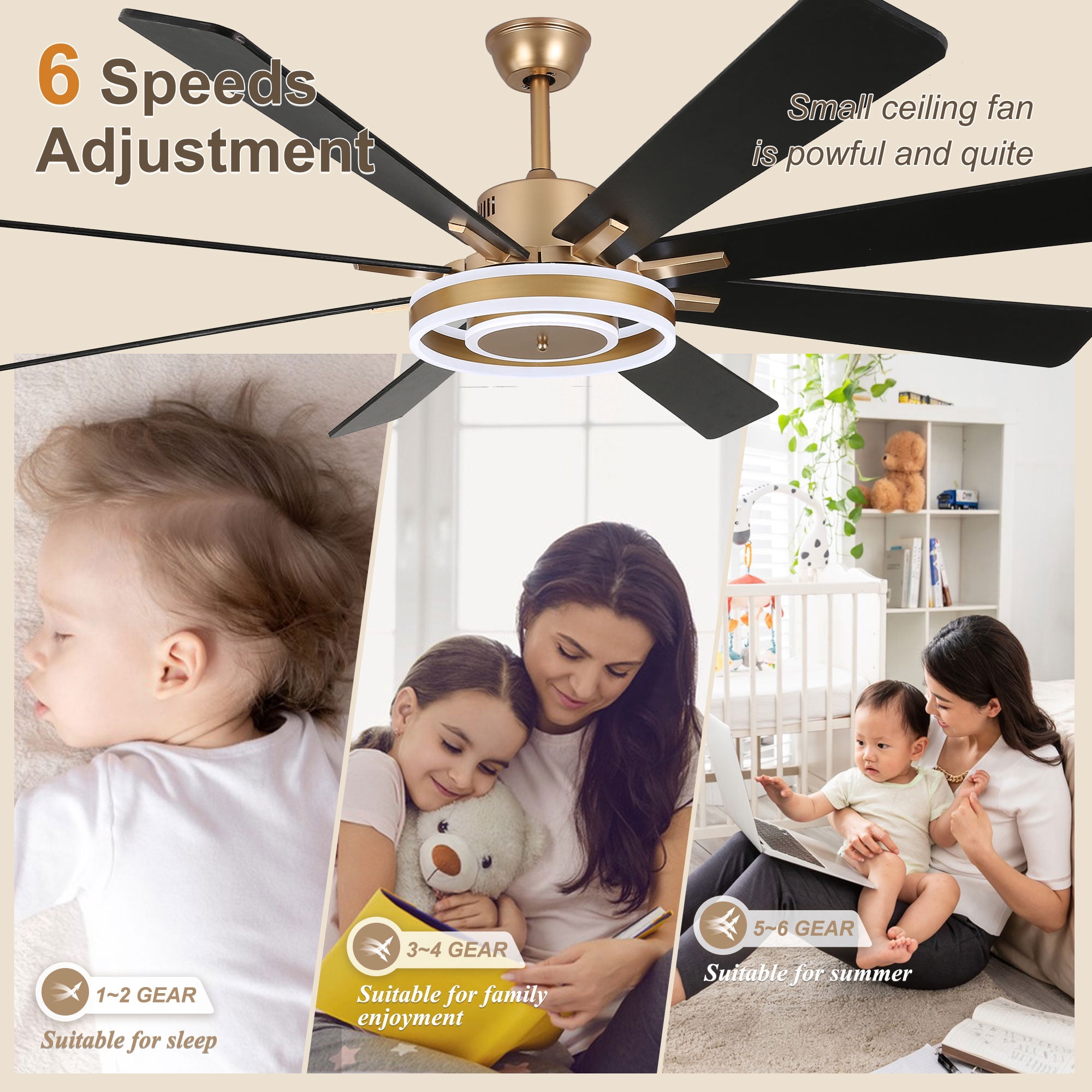 Bella Depot 72" Modern LED Ceiling Fan 6-Speed Reversible Chandelier With Dimmable Light and Remote Control