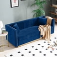 thumbnail image 4 of 2 Piece Sofa Set with 4 Pillows, Modern Tufted Velvet Upholstered Loveseat Set, Comfy Leisure Couch for Living Room Apartment Office, Blue, 4 of 7