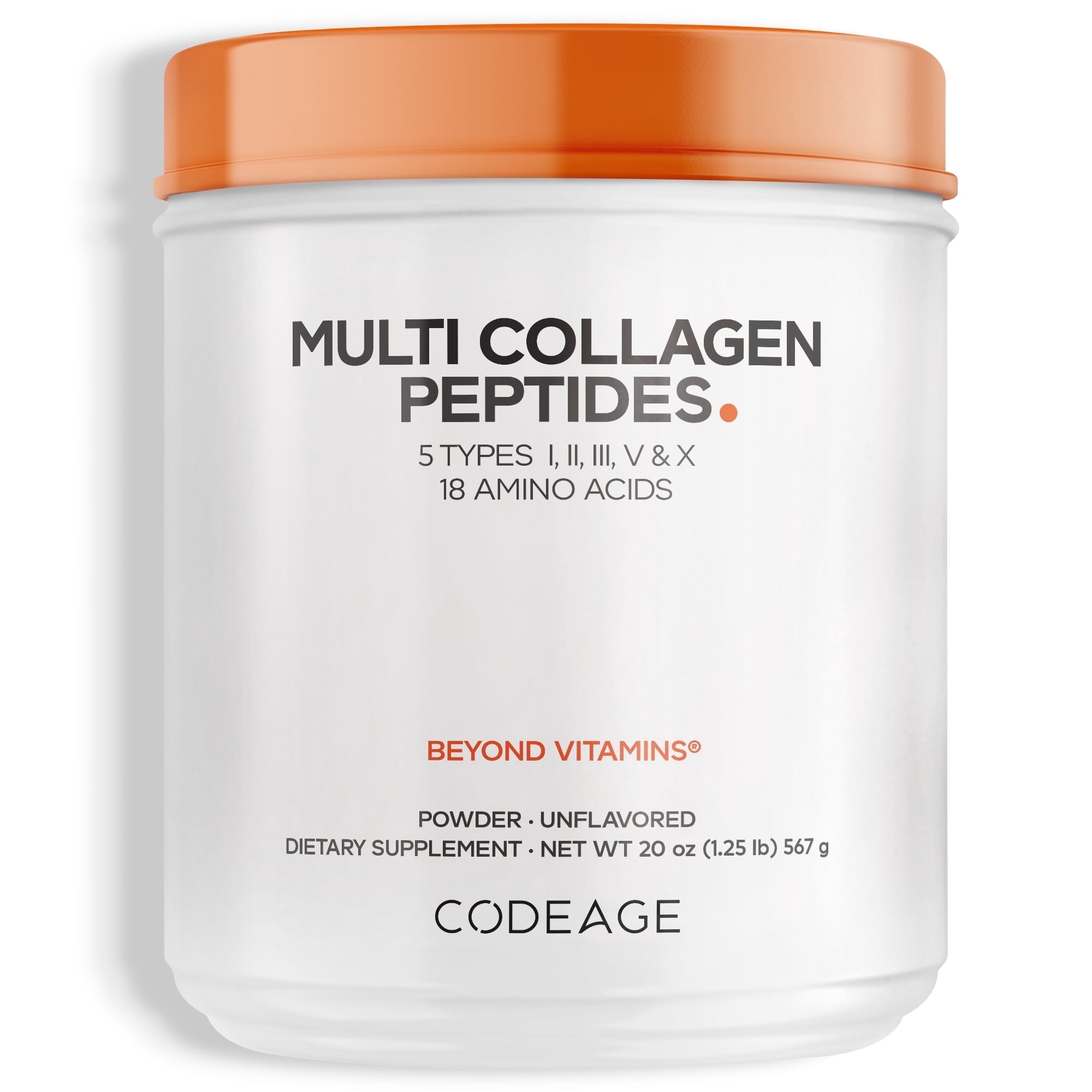 Codeage Multi Collagen Protein Powder Peptides, Hydrolyzed Collagen for Women & Men, Collagen Supplements, Grass Fed Bone Broth, 2-Month Supply, Unflavored, Type 1, 2, 3, 5 & 10, Non-GMO - 20 OZ