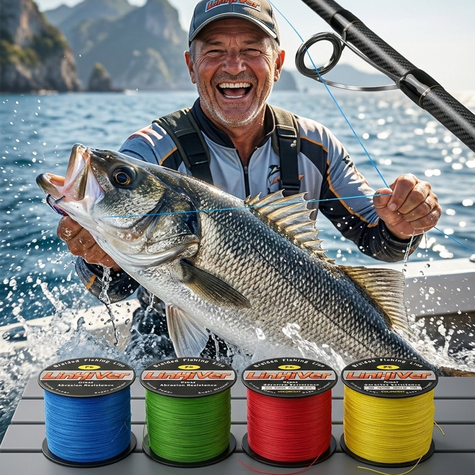 LinHiver Color-Lock 8 Strand Braided Fishing Line - Fade-Resistant, High Abrasion Resistance, Zero Stretch, Super Thin Diameter, 10lb-100lb, 300/500Yds, Perfect for Saltwater & Freshwater