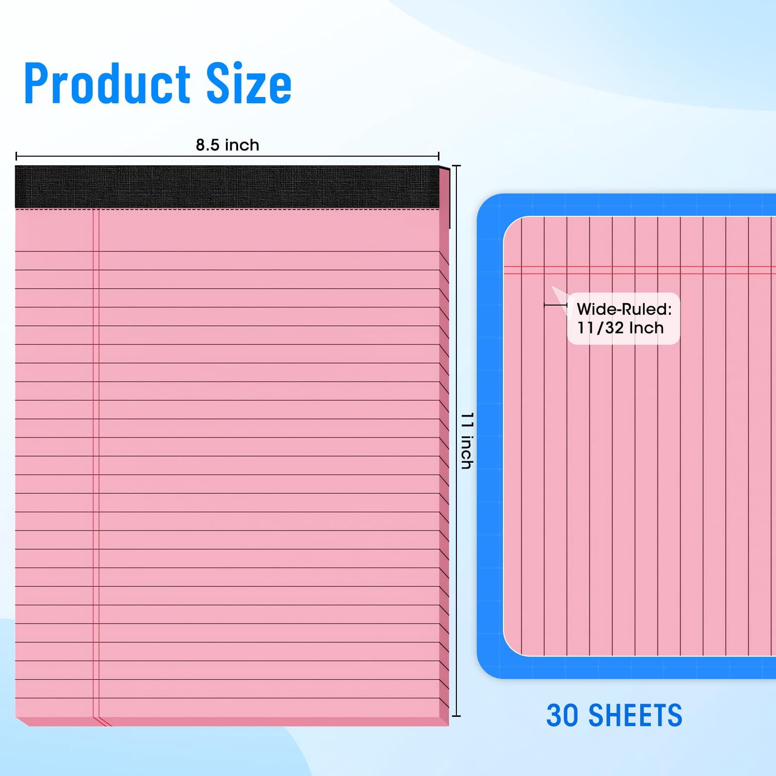 12pcs Legal Pads 8.5 X 11  Notepads 8.5 11 Inch Color Note Clear Print Writing Of Paper Memo Perforate Wide Ruled Lined With Sturdy 30 Sheets/pack