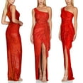 thumbnail image 5 of Sequin Evening Gown Womens Sleeveless One Shoulder Sparkly Dress Glitter Wrap Cocktail Formal Slit Maxi Dresses XXL, 5 of 7