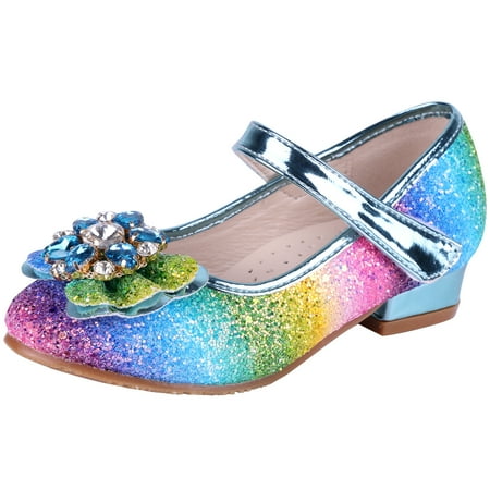 

WYSBAOSHU Girls Princess Shoes Sequin Sweet Bow High Heels Wedding Party Dress Shoes Dance Bright Diamond Christmas Day Shoes Blue Size 13