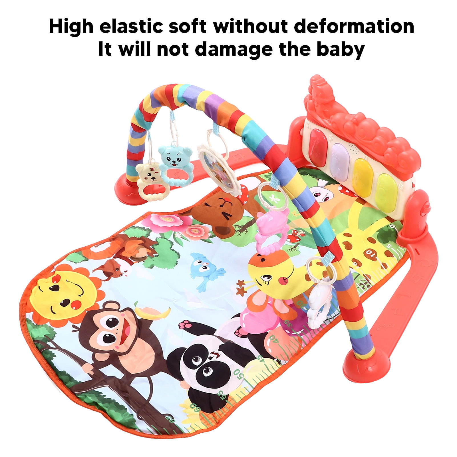 Yajisi Baby Gyms Play Mats Musical Learning Walker Multi Functional Piano Gym Activity Mats Red Forest Theme Interactive Newborn Fitness Equipment Toy For Infant Toddler (16.14 in / 41 cm)