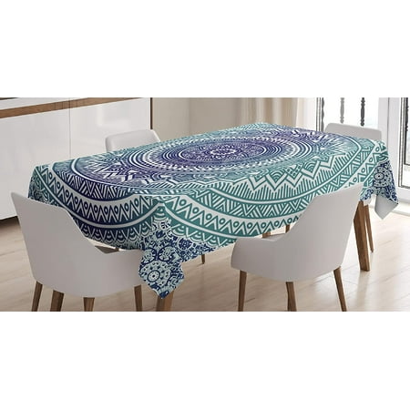 

Navy and Teal Tablecloth Ombre Mandala Old Art Effects Bohemian Pattern Illustration Rectangular Table Cover for Dining Room Kitchen Decor 52 X 70 Dark Blue