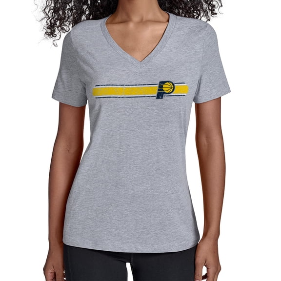 Women's Starter Gray Indiana Pacers Team Stripe V-Neck T-Shirt