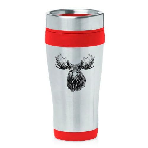 16oz Insulated Stainless Steel Travel Mug Coffee Mug Tumbler Moose Head (Red)