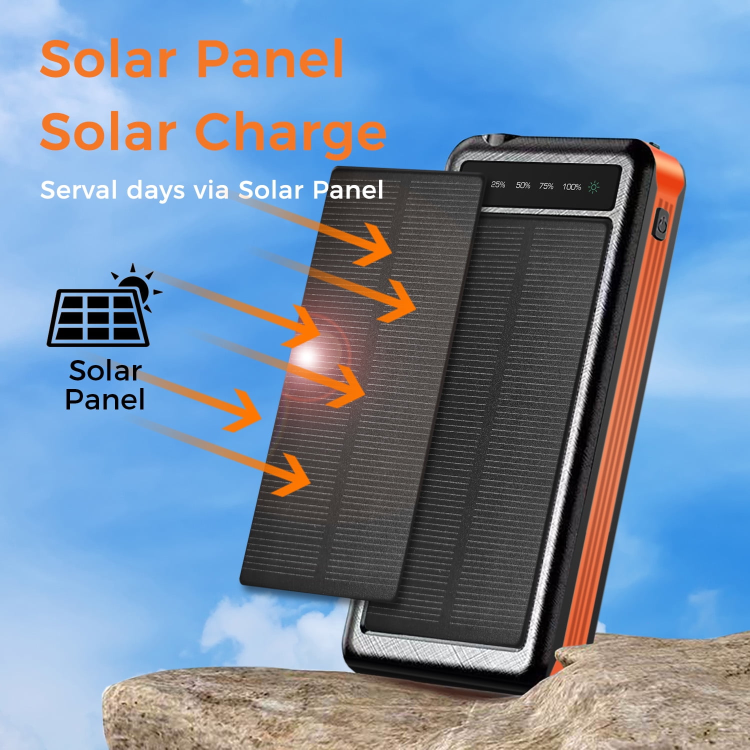 Alpha Digital ZL-809-O Solar Charging Power Bank, Black & Orange