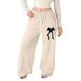 thumbnail image 2 of Girls Pants Drawstring Bow Sweatpants Elastic Waist Baggy Sweatpants Y2k Bow Pants Trousers Wide Leg Sweat Pants Casual, 2 of 5