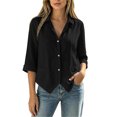 thumbnail image 2 of Neewe Cotton Button Down Shirts for Women 3/4 Sleeve Tops V Neck Collared Blouses Business Casual Outfits, 2 of 8