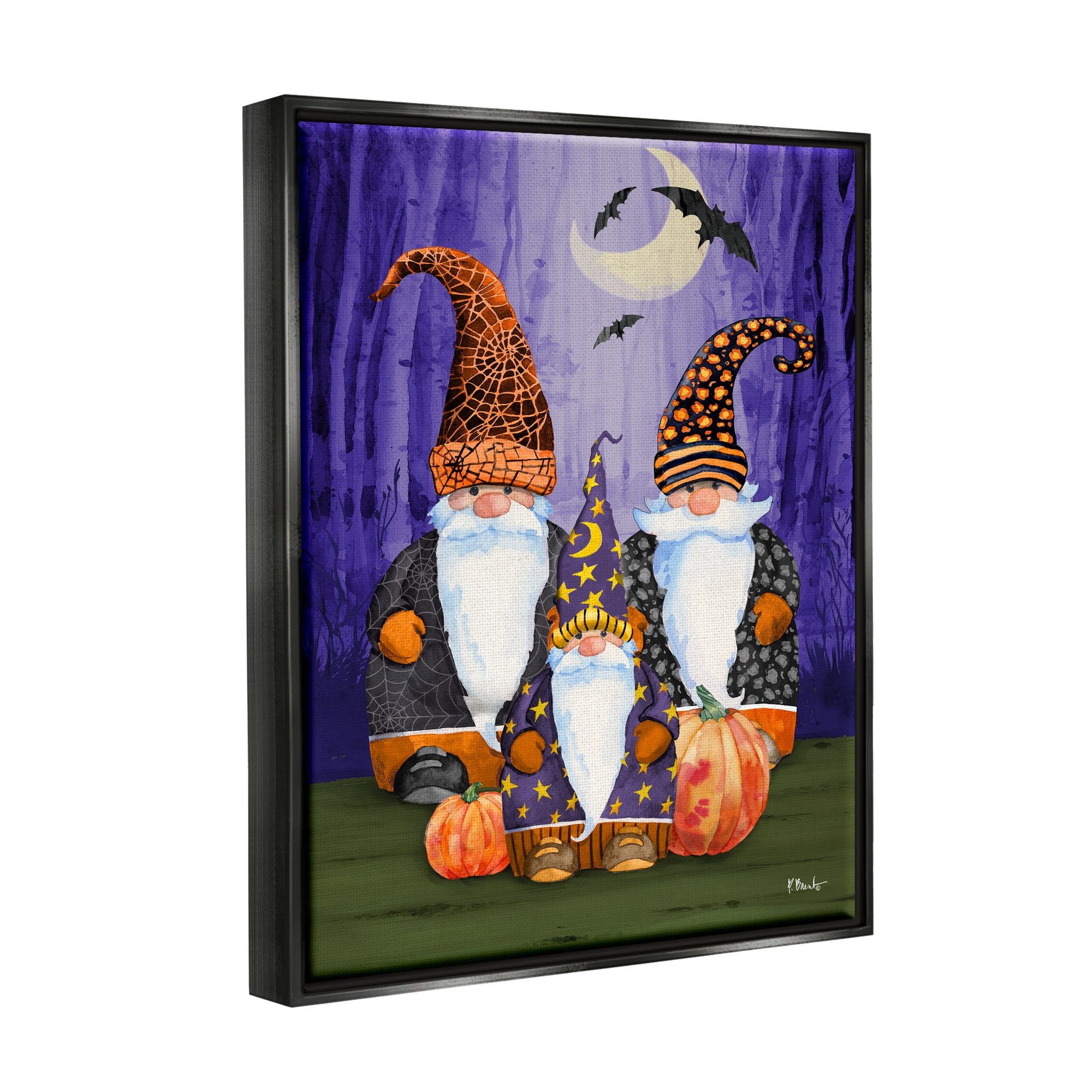 Stupell Industries Three Halloween Gnomes Holiday Painting Black Floater Framed Art Print Wall Art, 17 x 21