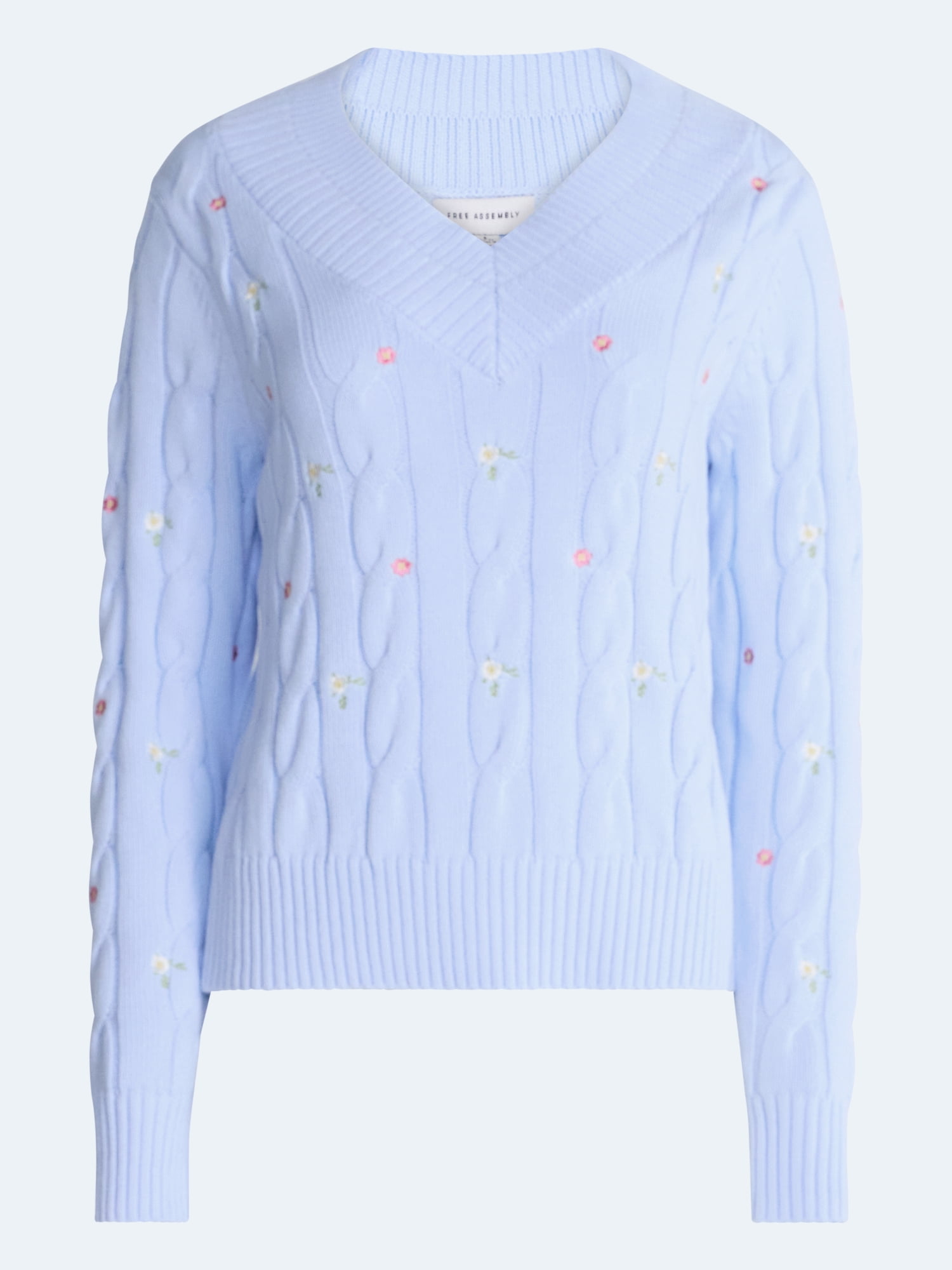 Free Assembly Women's and Women's Plus Cotton Cable Knit Sweater, Midweight, Sizes XS-4X