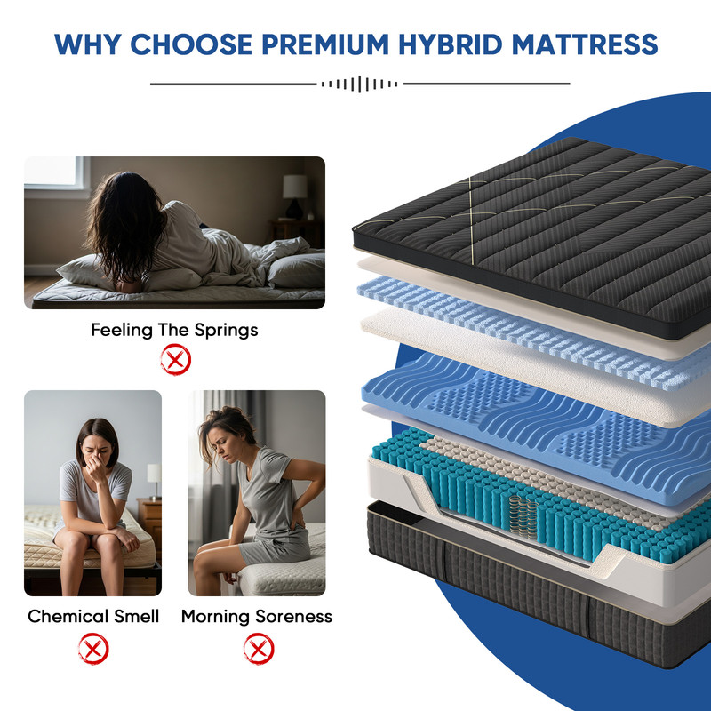 PARKWELL 12 inch King Mattress, Gel Memory Foam and Spring Hybrid Mattress, Medium Comfort King Size in a Box, Adult