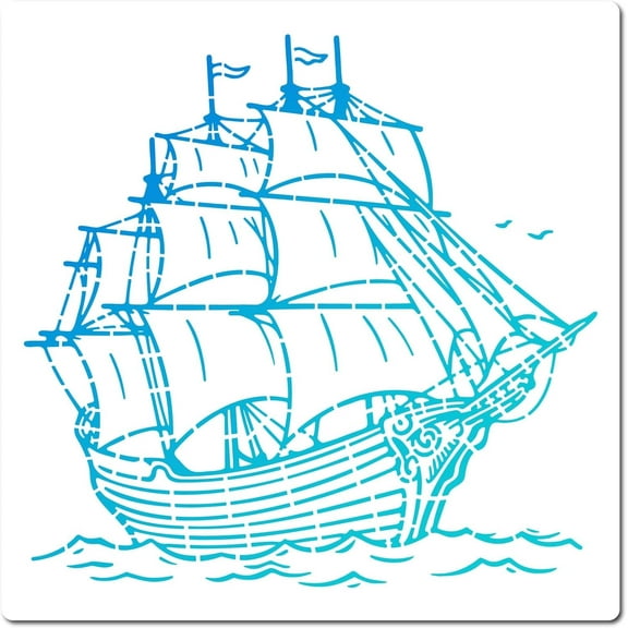 Large 11.8x11.8 Sailboat Stencil Nautical Ship Boat Summer Sea Wave Reusable Plastic Stencils Templates
