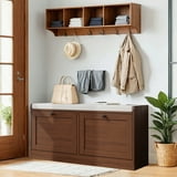 Brown Shoe Bench, Modern Entryway Bench with 2 Flip Drawers, Shoe Rack Bench with Padded Seat Cushion, Wooden Shoe Storage Bench for Entryway, Bedroom and Apartment - Walmart.com