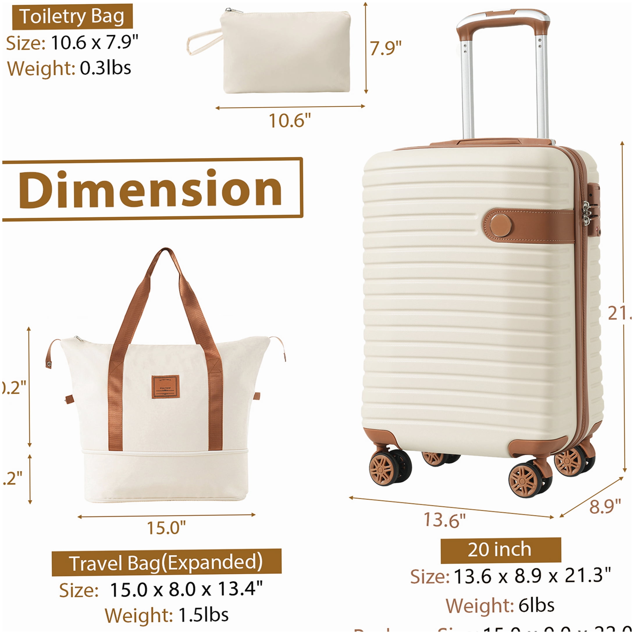 Airline Approved Carry-On Luggage Set, 3-Piece ABS Hardshell Suitcase with Spinner Wheels