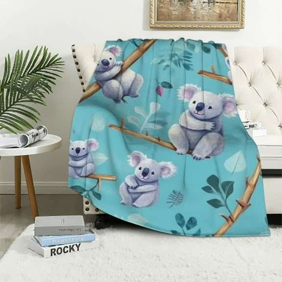 BCIIG Cute Koala Blanket Fashion Cartoon Koalas Bear Bule Throw Blankets Gifts for Kids Girls Lightweight Soft Fleece Cozy for Sofa Couch Bed Room Decor  40x50in