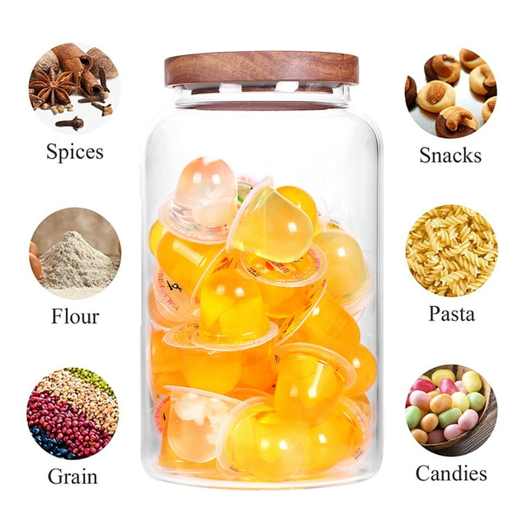 Large Glass Food Canisters 66 oz Kitchen Stoarge Jar with Airtight Acacia Lids,Cereal Jars for Pasta Flour Coffee, Size: 7.3, Clear