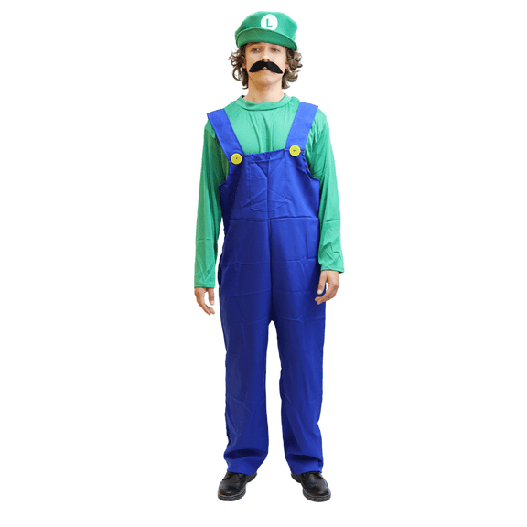 Disfraz Luigi Plomero Fx Costumes Verde con Bigote Adhesible para Adulto Hombre Talla XL