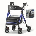 thumbnail image 4 of Vacmaster Foldable Rollator Walkers with Seat for Seniors, 350 lb Capacity, 8'' Big Wheels, 6-Position Height, Premium Hybrid Rolling Walker - Aluminum and Carbon Steel (blue), 4 of 9