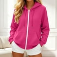 thumbnail image 2 of CAIVO Sweatshirts Women Zip Up Hoodie Soft Comfort Adjustable Drawstring Front Pocket Solid Color Raglan Seam Full Zip Hooded Jacket Basic Minimalist Daily Streetwear Outerwear Boho Long Sleeve Tops, 2 of 4