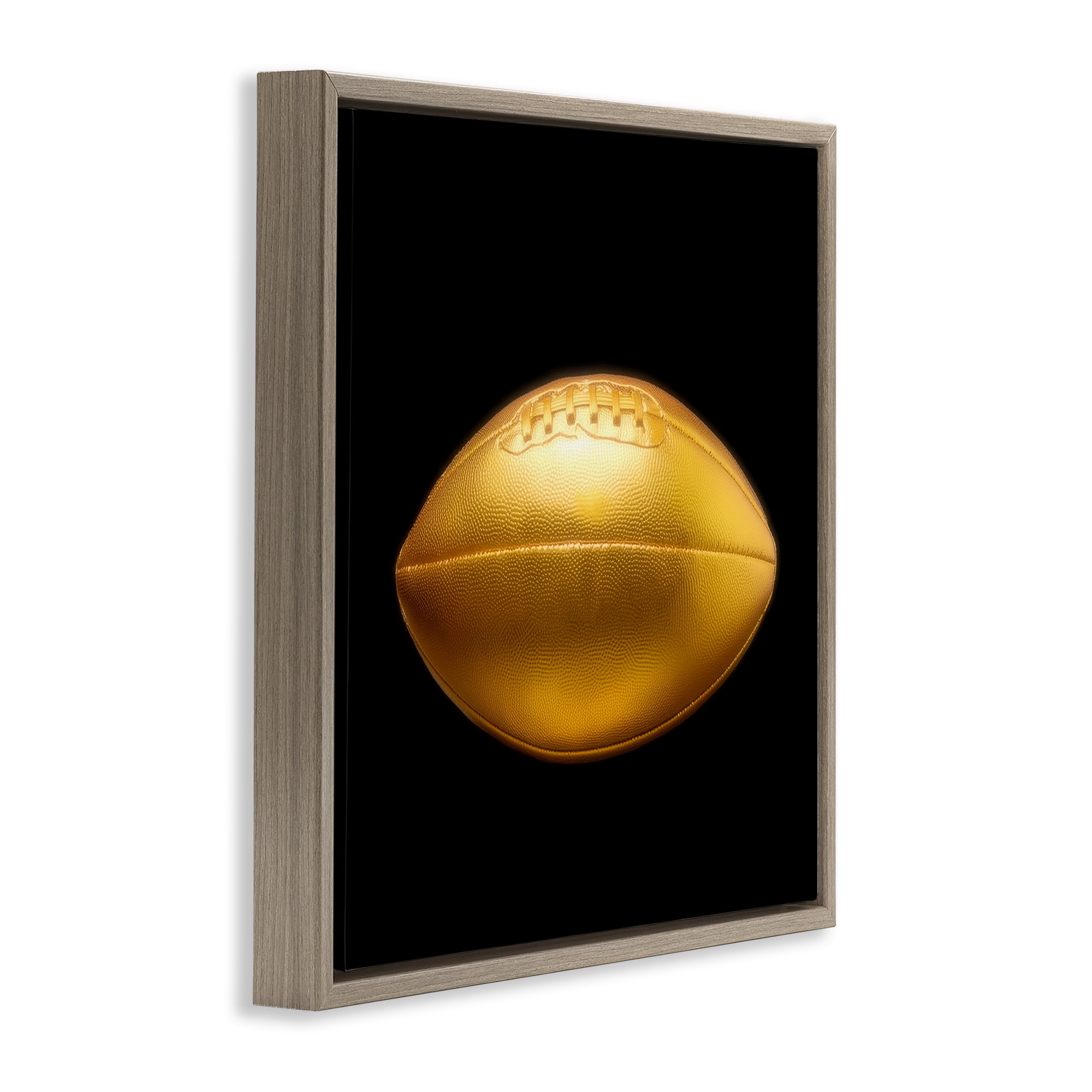 Stupell Industries Gold Designer Football Sports Painting Brown Floater Framed Canvas Art Print Wall Art, 18 x 18