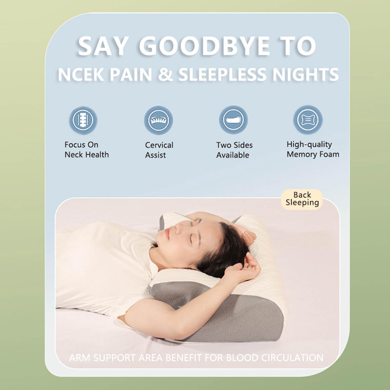 Neck Pillow, Ergonomic Cervical Pillow, Ergonomic Adjustable Height Neck Support Memory Foam Bed Pillow, Suitable for Back, Side, or Stomach Sleeping