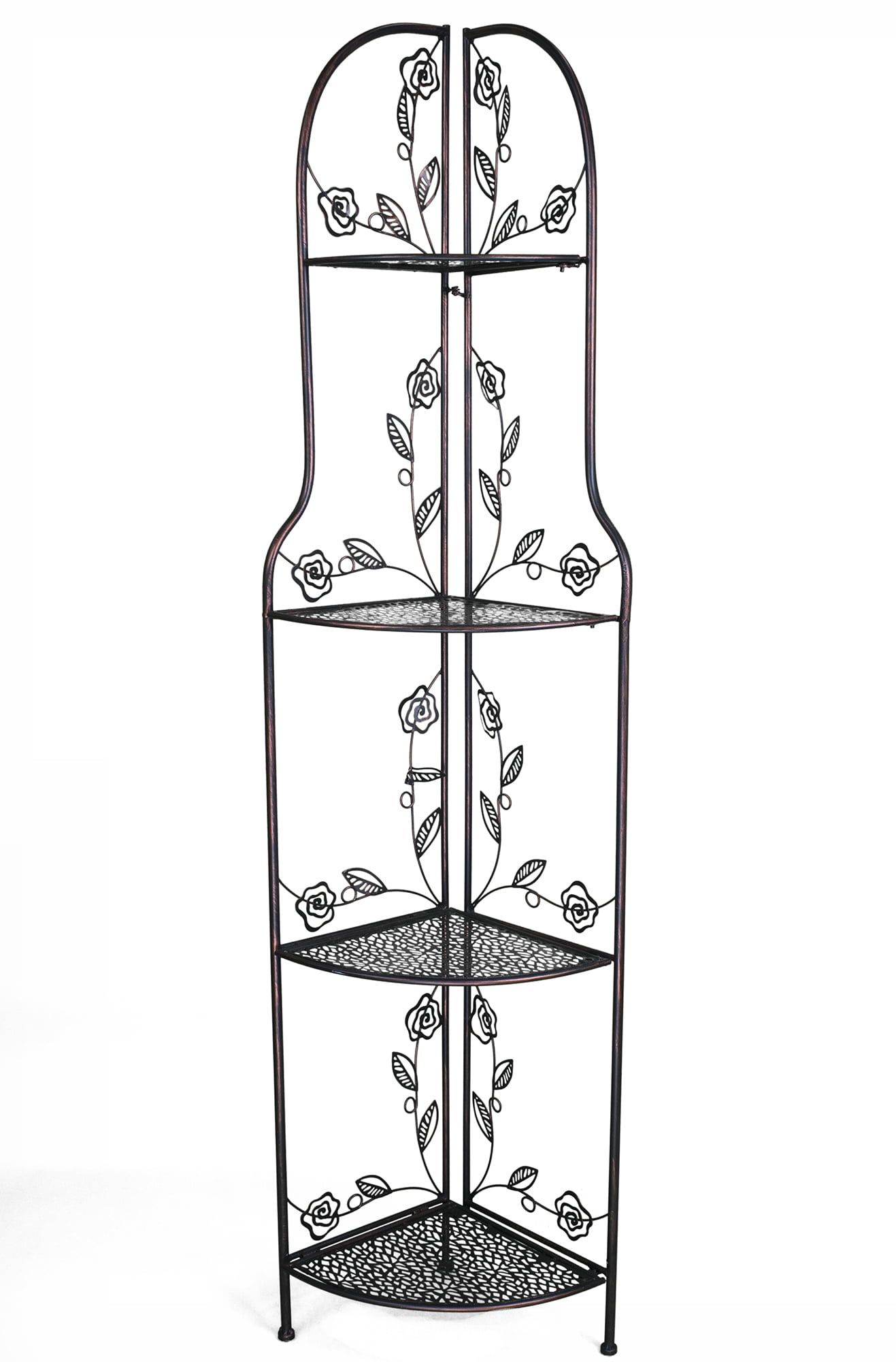 67.5' Blackened Copper Corner Bakers Rack with 4 shelves