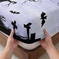 thumbnail image 3 of Twin Sze Fitted Sheet Set - Halloween 2 Piece Bedding Sets 16" Deep Pocket Fitted Sheet with 1 Pillowcase, Vintage Fall Pumpkin Trees Bats Horror Purple Brushed Microfiber Hotel Luxury Bed Sheets, 3 of 9