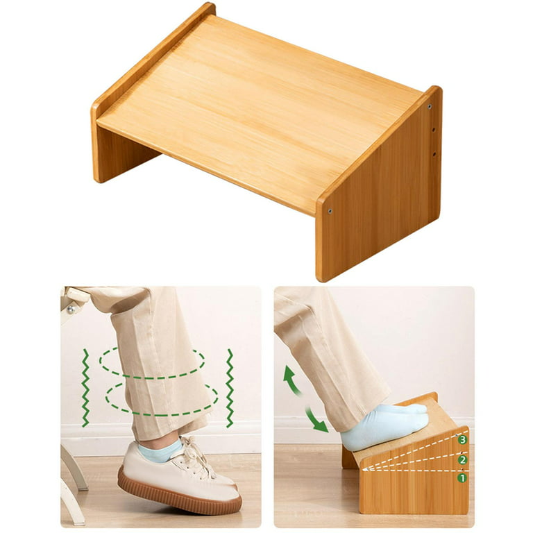 Kirigen Adjustable Under Desk Footrest - Natural Wood Ergonomic Foot Rest  for Home and Office Desk Chair - Wooden Foot Nursing Stool for Posture
