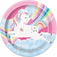 thumbnail image 1 of Unique's Pink Rainbow Unicorn 7" Round Paper Plates, 8ct, 1 of 2