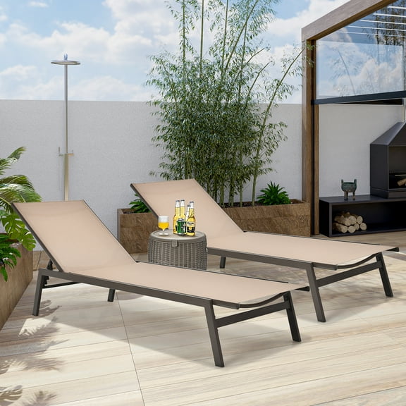 Costway 2 PCS Patio Lounge Chair Chaise Recliner Back Adjustable Garden Brown