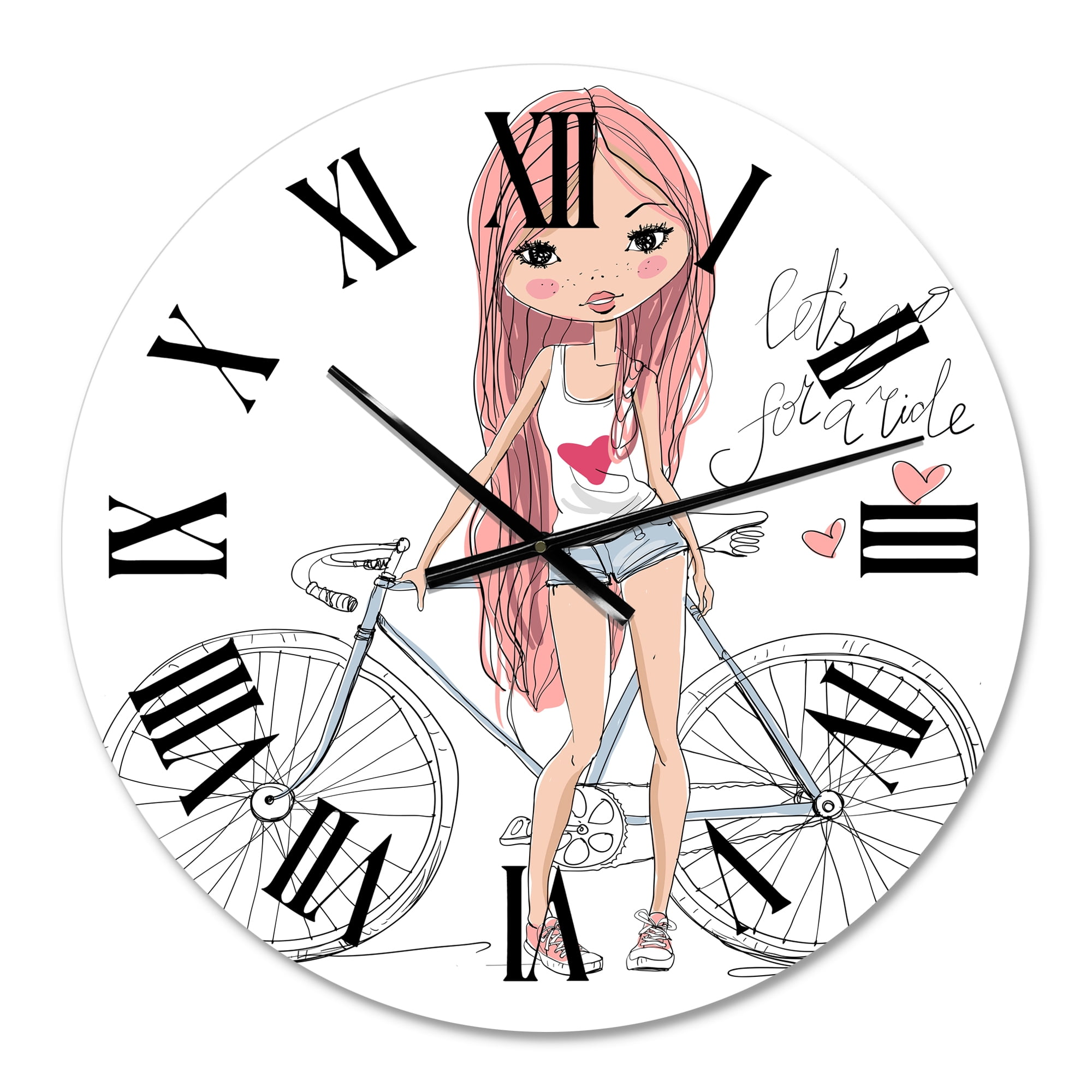 Designart 'Young Girl With Bicycle' Children'S Art Wall Clock