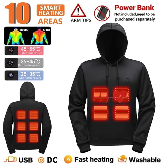 Taylonsss Unisex Heated Hoodie with 10-Zone Smart Heating, USB Rechargeable Battery, Washable Thermal Sweatshirt for Men and Women, Adjustable Three Temperature Modes for Outdoor Winter Wear