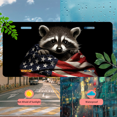thumbnail image 5 of 1 Pcs 2D Flat License Plate Covers & Frames, Raccoon with American Flag For Decorative Front, Waterproof For Decoration Aluminum License Plate Covers & Frames Cover For Men Women, 12" X 6", 5 of 6