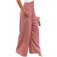 thumbnail image 2 of SAYOO Pantalones de algodón femeninos elásticos pantalones de pierna ancha de cintura alta pantalones casuales con bolsillos SAYOO moda, 2 of 5