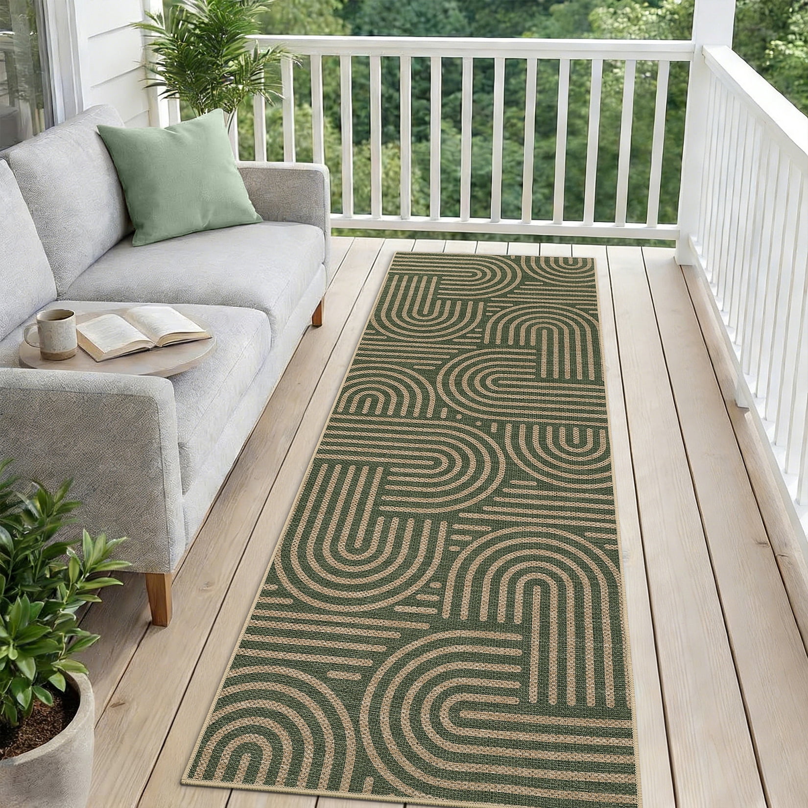 Garvee 2'x6' Geometric Runner Rug Easy Jute Carpet, Abstract Washable Rug Rainbow Non Slip Indoor Outdoor Accent Rug for Hallway Bedroom Kitchen, Green