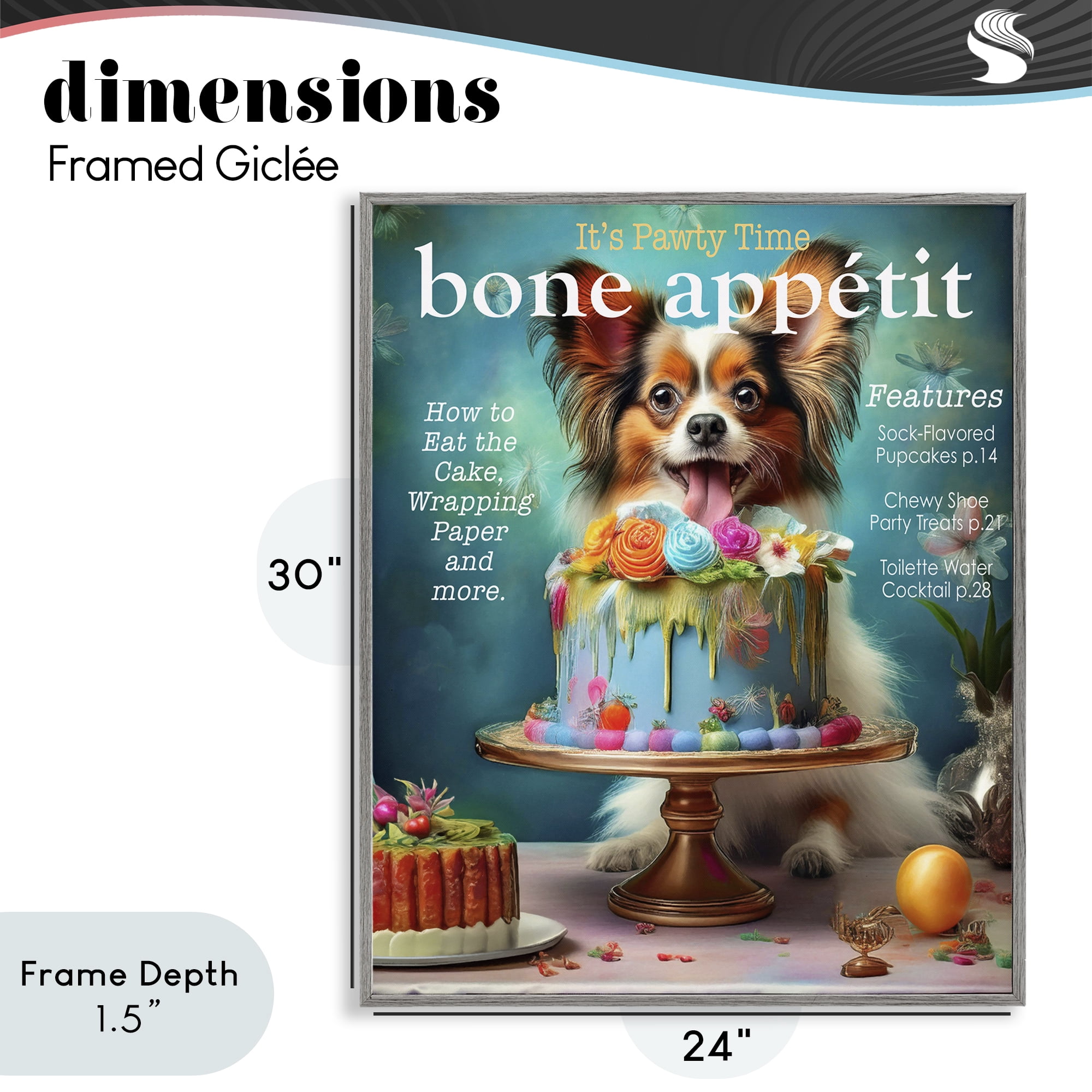 Stupell Industries Bone Appetit Dog Magazine Parody Gray Framed Giclee Art, design by Grotto Studios