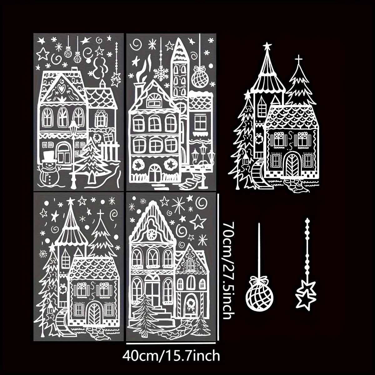 15.7 * 27.5'' Large Christmas Window Stickers 4 Sheets White House Xmas Window Clings Snowman Snowflake Double-Sided Window Decals for Christmas Holiday Party Ornament