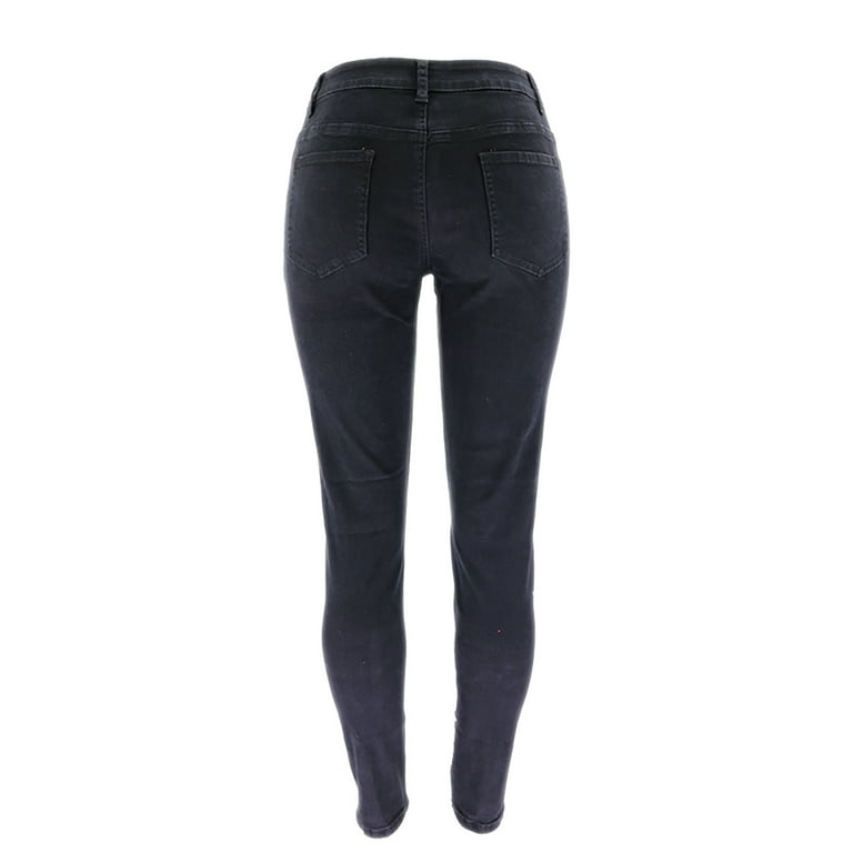 Women's Casual Jeans Soft Mid-Rise Waist Denim Leggings Stretch Skinny  Jeans Slim Fit Pull On Jean Shapewear Comfy Pants(M,Black)